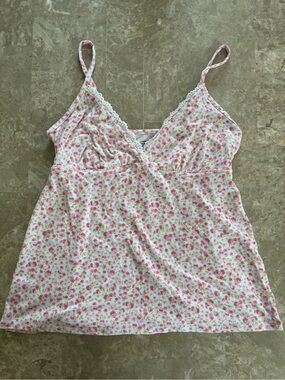 Y2K floral lace pink tank top